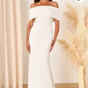 Lulu's Exceptional Romance White Off-the-Shoulder Mermaid Maxi Dress